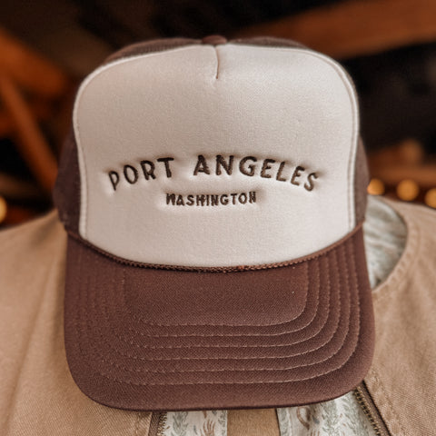 PORT ANGELES embroidered trucker hat