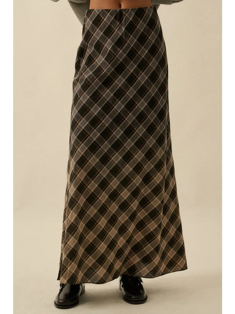 CHESTNUT plaid ombre maxi skirt