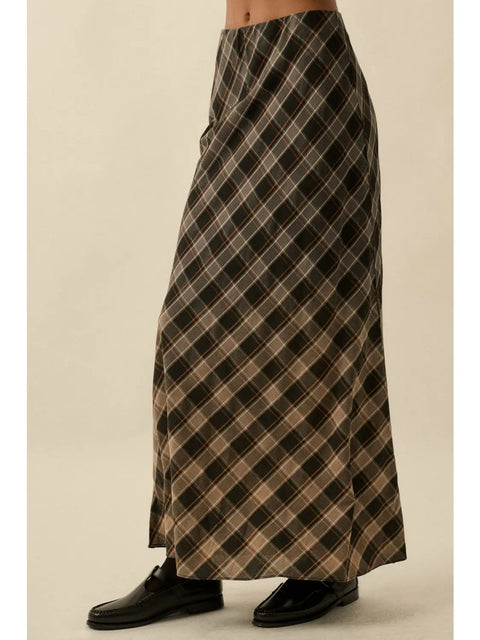 CHESTNUT plaid ombre maxi skirt