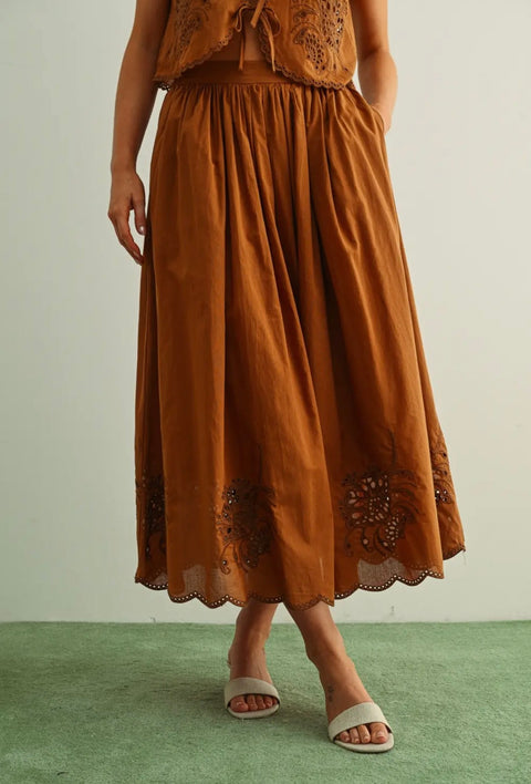 FLUTTERBY embroidered maxi skirt