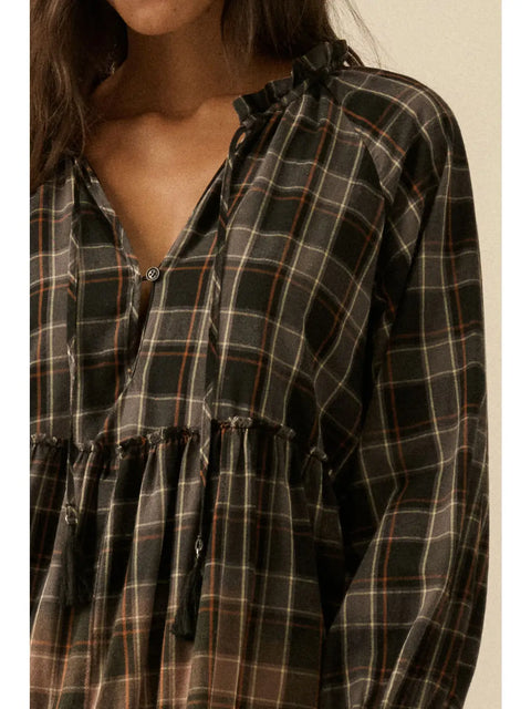 BONFIRE WALTZ plaid midi dress